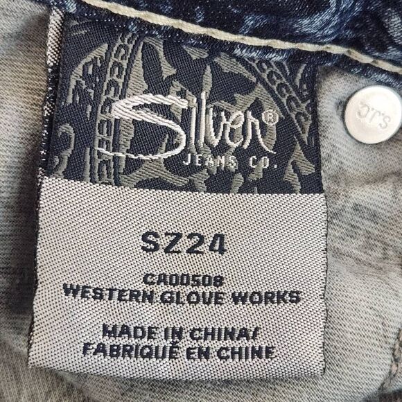 Silver Jeans Distressed Capri Jeans Size 24 Boho Printed Cropped Denim - Picture 6 of 8